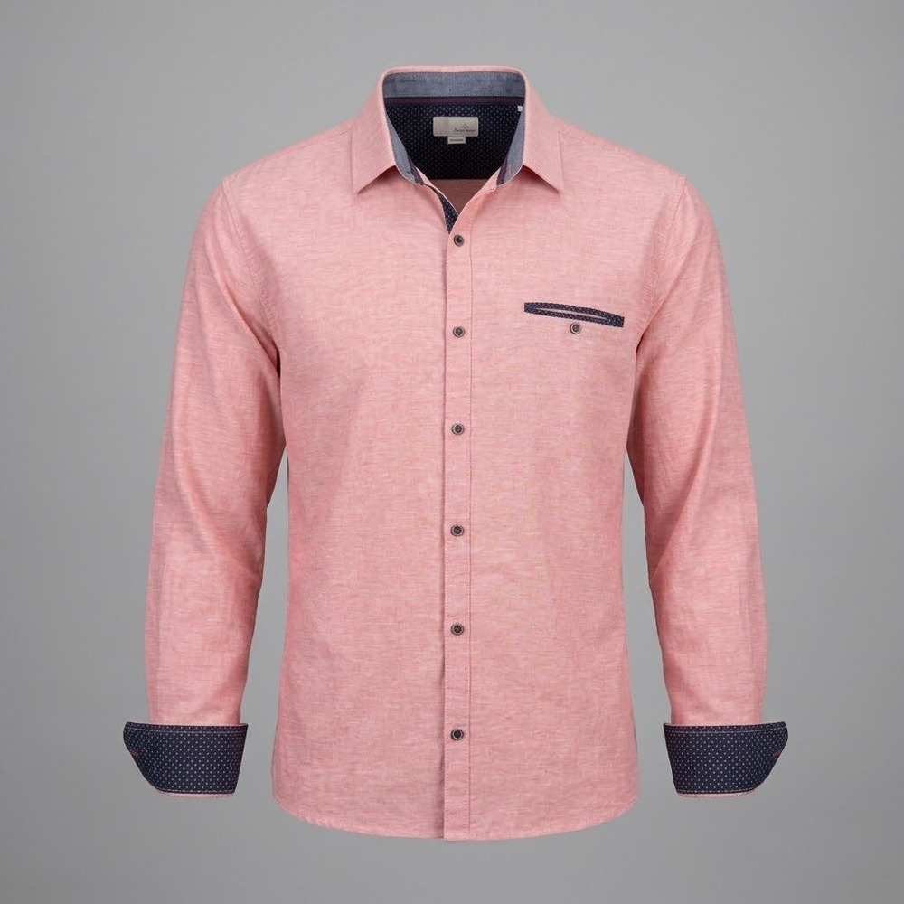Craft + Flow Mens XXXL Pink Heathered Long Sleeve Button Down Shirt Contrast